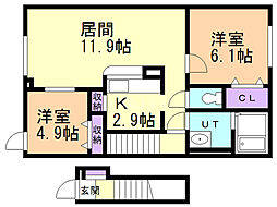サンリットグレイス 2LDKの間取図画像