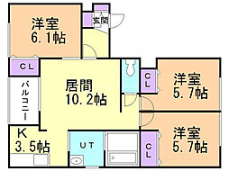 サンドリヨンA 3LDKの間取図画像