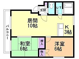 グリーンハイム山の手 2LDKの間取図画像