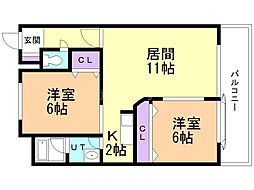 コンチネンタル山の手5 2LDKの間取図画像