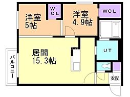 札幌市西区二十四軒三条3丁目マンション 2LDKの間取図画像
