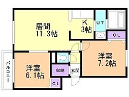 グラン・シャリオ 2LDKの間取図画像