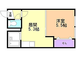 イーワン@アベアパート 1DKの間取図画像