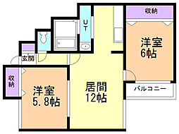 ハピネス八軒 2LDKの間取図画像