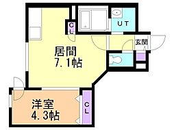 札幌市西区二十四軒四条7丁目マンション 1DKの間取図画像