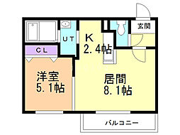 エアフォルクテイネ 1LDKの間取図画像