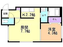 プライムコートニシマチ 1LDKの間取図画像