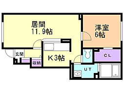 サンリットグレイス 1LDKの間取図画像