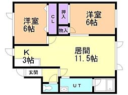 ウッドリームハイツ 2LDKの間取図画像