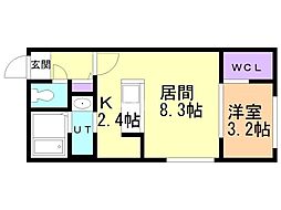 GRANDBAGLIONI手稲本町 1LDKの間取図画像