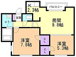 ラグナベルデ発寒2 2LDKの間取図画像