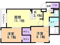 アビタクレール2 2LDKの間取図画像