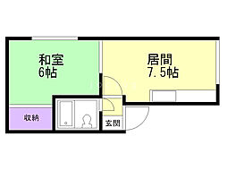パレス宮の沢B 1LDKの間取図画像
