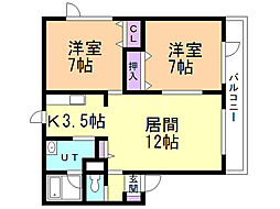メイプル西宮の沢 2LDKの間取図画像