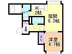 クラージュ24 1LDKの間取図画像