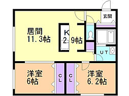 シャイニングウエストフィールド 2LDKの間取図画像