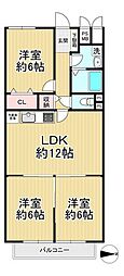 グレースコーポまきのB棟 3LDKの間取図画像