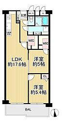労住まきのハイツ4号棟 2LDKの間取図画像