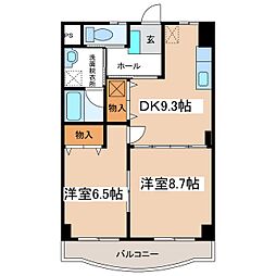 ユーイン井川城 2DKの間取図画像