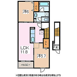 グランツII 2階2LDKの間取り