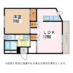 コーポ中川 1LDKの間取図画像