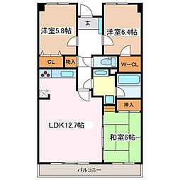ガーデンハイツ松本本庄 3LDKの間取図画像