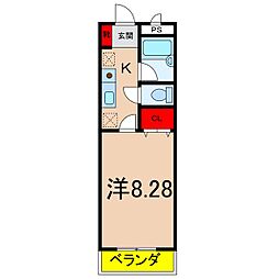 ウイング 2階1Kの間取り