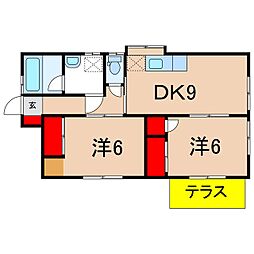 アサヒハイツ上郷 3 2DKの間取り
