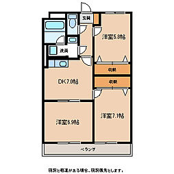 リバーヒルズ大門 3DKの間取図画像