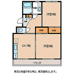 プレジデント高田 3階2DKの間取り
