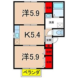 シャーメゾンエテルノB 2階2Kの間取り