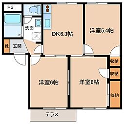 フレグランス野保里B 3DKの間取図画像