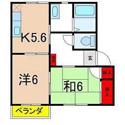 メゾンドシュヴァリエE 2Kの間取図画像