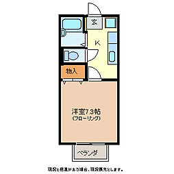 パルキタハラB棟 1階1Kの間取り