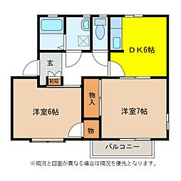 フレグランス宗石B 2DKの間取図画像