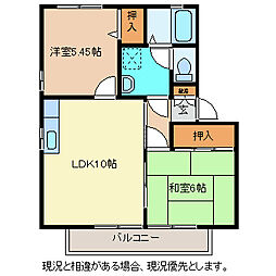 ホワイトディアス松川C 2LDKの間取図画像