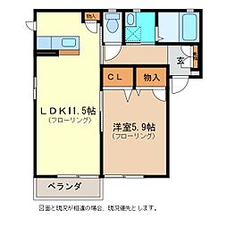 クレセールおぶせA 1LDKの間取図画像