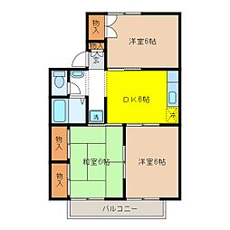 セジュール吉田A棟 2階3DKの間取り
