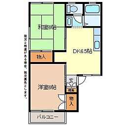 パークタウン北長野C棟 1階2DKの間取り