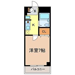 平林ピアIII 3階1Kの間取り