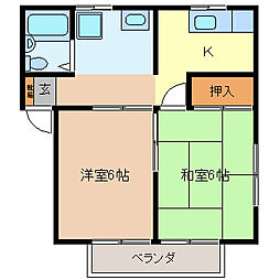 コーポ榛 2階2Kの間取り
