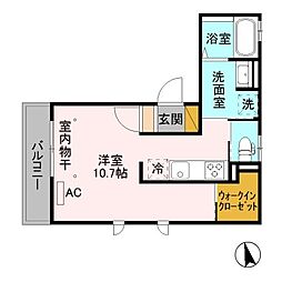 エスポワール七瀬 2階ワンルームの間取り