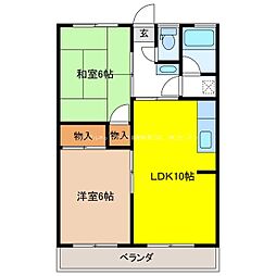 おねやま団地悠久台 2階2LDKの間取り