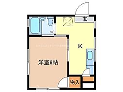 柳田アパート 3階1Kの間取り