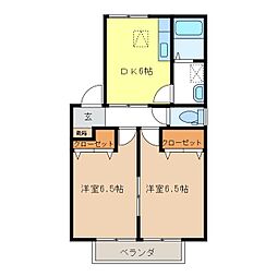 グリーンタウン宮島B棟 1階2DKの間取り