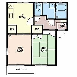 フレグランスよこやま 1階2Kの間取り