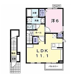 クオーレ 2階1LDKの間取り