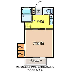 コーポマツミB棟 1階1Kの間取り
