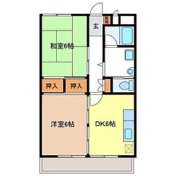 宮尾ハイツ 4階2DKの間取り