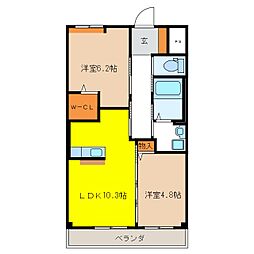 s-ユニヴァリしんきょう 3階2LDKの間取り